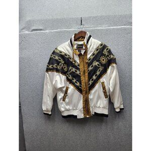 Vintage 80's Indications White & Gold Embroidered Jacket With Chain Design Size